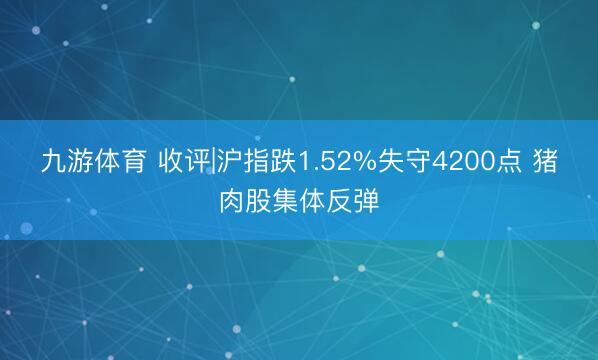 九游体育 收评|沪指跌1.52%失守4200点 猪肉股集体反弹